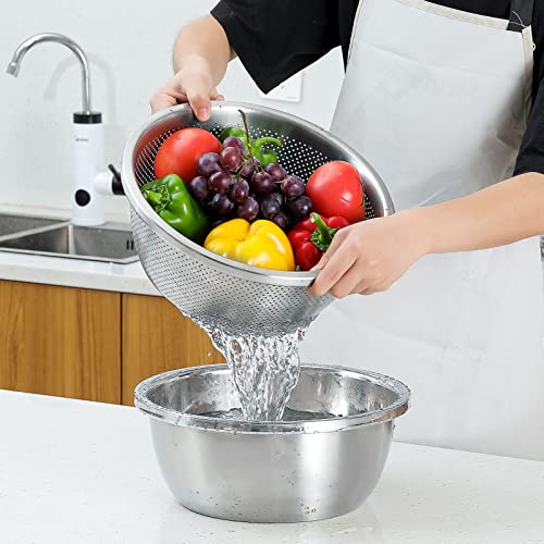 Paoli 304 Stainless Steel Fine Mesh Colander Set, 3.5QT Large Capacity Strainer with Mixing Bowl — Rinse Fruits, Veggies, Rice & Drain Pasta, Dishwasher Safe (2-Piece) - color: Primary Colors, size: 3.5qt