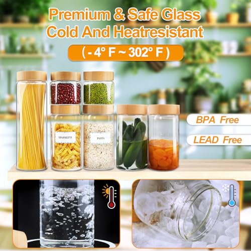 Glass Canisters With Airtight Bamboo Lids - 3 Pack 80oz Cereal Containers, Cookie Jars, Pasta Storage - Screw On Kitchen Jars - size: 3 jars: 80oz each