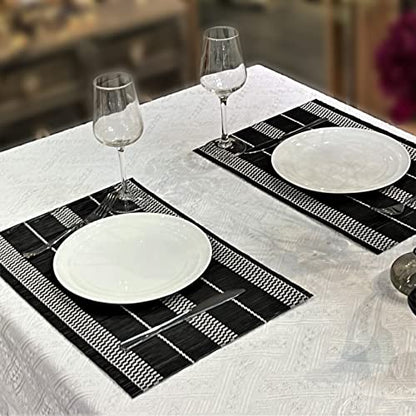 Set of 8 Pcs Bamboo Placemats Natural Anti-Slip Bamboo Placemats Washable Heat-Resistant Table Mats for Dining Room and Kitchen （Black+White） - color: Black, size: Set of 8 Placemat 17.7 x 11.8 inch