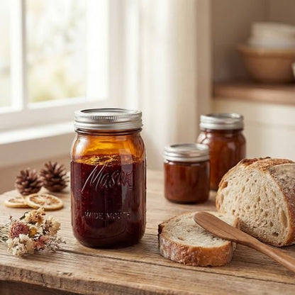 Rubtlamp Amber Mason jar 32 oz, 12 Pack Glass Jars - Wide Mouth Mason Jars with Airtight Lids for Pickling, Fermenting, Food Storage&DIY Crafts, Microwave & Dishwasher Safe - color: Amber