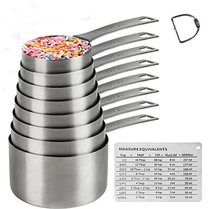 Measuring Cups Set, 18/8 Stainless Steel Measuring Cups for Dry & Liquid, Metal Measure Cups With Bonus Magnetic Conversion Chart for Kitchen & Baking - size: A: 8cups