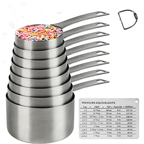 Measuring Cups Set, 18/8 Stainless Steel Measuring Cups for Dry & Liquid, Metal Measure Cups With Bonus Magnetic Conversion Chart for Kitchen & Baking - size: A: 8cups