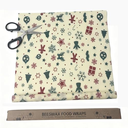 Beeswax Wraps for Food-12 x 40" Reusable Beeswax Wraps Roll for Food Preservation & Storage Eco-Friendly Food Wraps Sustainable Food Storage Wraps for Cheese, Sandwich, Bread (Xmas) - color: Christmas