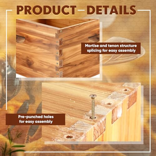 Colingmill 1 Pieces Deep Bee Box for 10 Frame Unassembled Hive Brood Box with Wax Coating,Beekeeping Brood Boxes with Screws,Dipped in Beeswax Bee Hives Boxes Starter Kit,9 5/8 Inch
