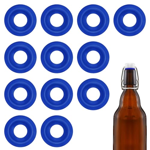 12PCs Dopamine color Silicone Gaskets Washers Seals for Cap Swing Flip Top for Home Brew Beer Soda Bottle Sealing(half cover) (Blue) - color: Blue