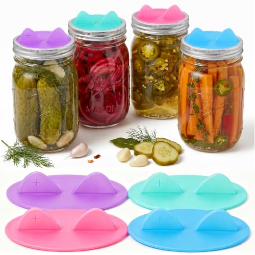 Fermentation Lids Silicone Waterless Airlock, Suitable for Wide Mouth Mason Jars - For Making Pickled and Fermented Probiotic Foods, 4 Pack, Translucent Colors - color: Translucent Multicolor, size: 4PK-Wide Mouth