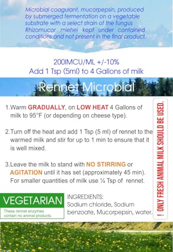 Liquid Microbial Rennet For Cheese Making, Vegetarian Milk Coagulant - 0.35 fl oz
