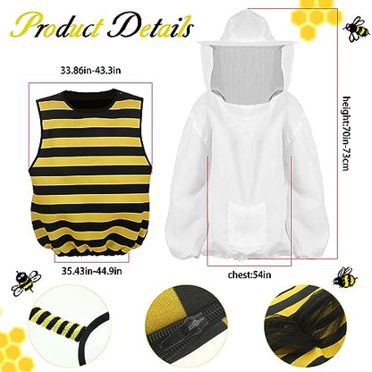 Hercicy Halloween Bee & Beekeeper Costume Couple Cosplay - Bee Jacket with Head Piece