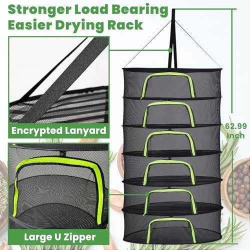 6 Layer 24" Herb Drying Rack Hanging with Garden Pruning Shears, Large Zipper, Hook & Notepad, Foldable Drying Rack for Herbs, Spices & Seasonings, Hanging Herb Dryer Indoor & Outdoor - size: 60*24 INCH