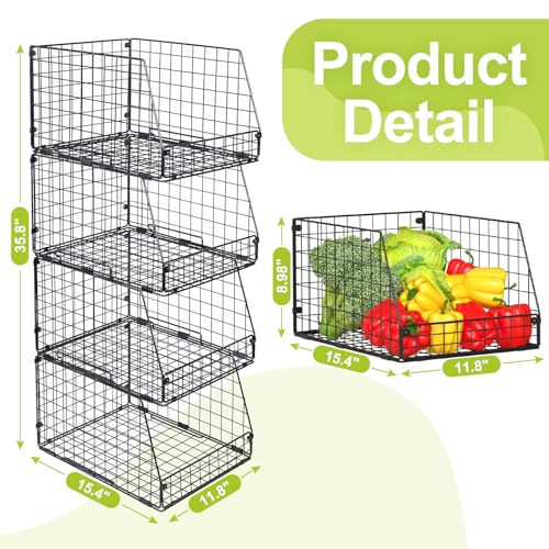 Jakyitvi 4 Pack XXL Stackable Wire Storage Basket, Extra Large Capacity Pantry Organizer and Storage, Muti-Purpose for Fruit Vegetable Basket & Toy Bin & Snack Organizer - size: 4 Pack