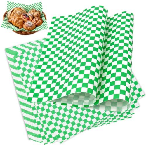 1000 Pcs Deli Paper Sheets 12x12", Premium Food Basket Liners, Grease Resistant Wax Paper Sheets for Food, Classic Checkered Sandwich Wrapping Paper for Party, Festival and Outdoors - color: Green