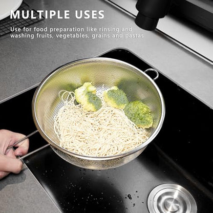 Metal Fine Mesh Strainer and Colander for Kitchen with Handle, Stainless Steel Pasta Strainer/Kitchen Funnel/Collander/Sifter for Strain/Wash Vegetables, Fruits, Spaghetti, Rice (10.2＂) - size: 10.2＂