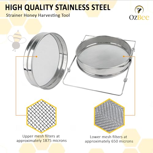 Double Layer Sieve Stainless Steel Honey Strainer | Honey Strainer for 5 Gallon Bucket Beekeeping Equipment Mesh Filter for Beekeepers Honey Extraction