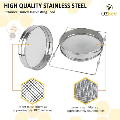 Double Layer Sieve Stainless Steel Honey Strainer | Honey Strainer for 5 Gallon Bucket Beekeeping Equipment Mesh Filter for Beekeepers Honey Extraction