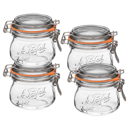Le Parfait Super Jar 250mL (8oz) French Glass Preserving Jar w/Airtight Rubber Seal & Wire Bail Closure - BPA-Free Canning Jar for Pickles, Fruit, Sauce & Food Storage - Made in France Since 1930 4PK - color: 08oz (Set/4)