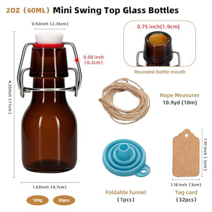 30Pcs 2oz Swing Top Glass Bottles,Flip Top Glass Bottle with Lids Sealable Kombucha Bottle for Brew Beer Syrup Vanilla Extract Air Tight Bottles (Amber) - color: Amber
