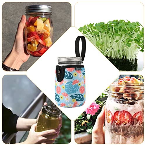Beautyflier Mason Jars 32oz Wide Mouth Sleeve Regular Mouth Mason Jars Insulators Drinking Glass Coolers Sprouting Jars Blackout Sleeve (Flower & Leaf) - color: Flower & Leaf