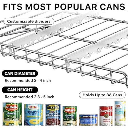 Simple Houseware Stackable Can Organizer Rack for Pantry/Cabinet – 11.5" D x 17" W x 13.75" H, Holds 36 Cans, 3-Tier Can Food Storage Dispenser, Chrome - color: Chrome