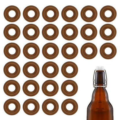 30Pcs Dopamine color Silicone Gaskets Washers Seals for Cap Swing Flip Top Bottle for Home Brew Beer Soda Bottle Sealing(flat,half cover) (Walnut Brown) - color: Walnut Brown