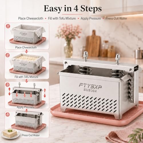 Tofu Press -304 Stainless Steel Cheese Press, Paneer Make and Vegetarian Tofu Press, Heavy Pressure Adjustable,BPA Free, Dishwasher Safe for tofu Maker and ham Press,Meat pressing (6.3*4.7*4.8 in)