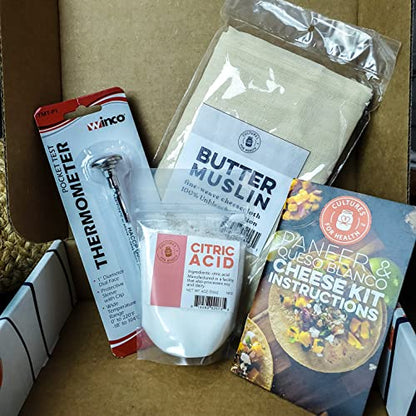 Cultures for Health Paneer & Queso Blanco Artisan Cheesemaking Kit | 4 Pieces DIY Kit Includes Citric Acid, Cheesecloth, Cooking Thermometer, & Recipe Booklet | Indian Cottage Cheese & Mexican Cheese
