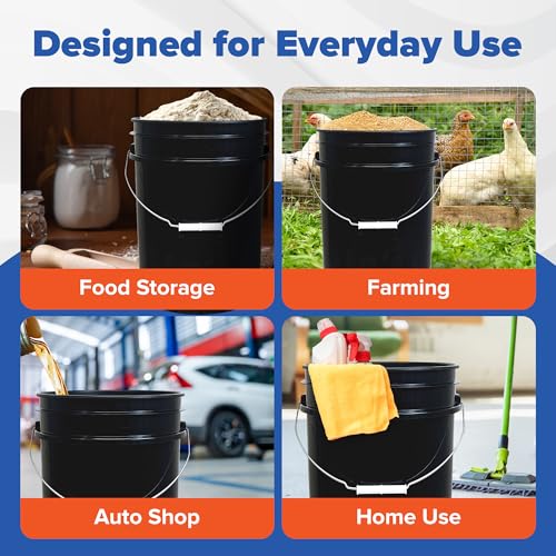 ePackageSupply 5 Gallon Bucket - Food Grade Bucket, Metal Handle Grip, BPA-Free, Heavy-Duty 90 Mil HDPE Plastic Pail, Stackable Utility Container, Made in USA, Lid Not Included, Black, 12 Packs - color: Black, size: 12 Packs