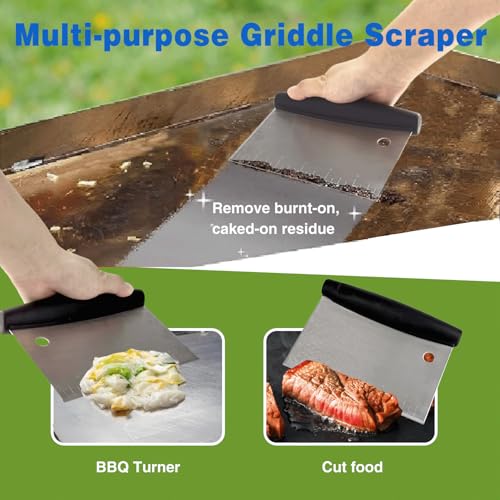 YBTMG Multipurpose Stainless Steel Grill Scraper for Outdoor Grill, Flat Top BBQ Scraper for Blackstone Griddle, Dough Scraper Cutter with Hanging Hole and Scale Mark