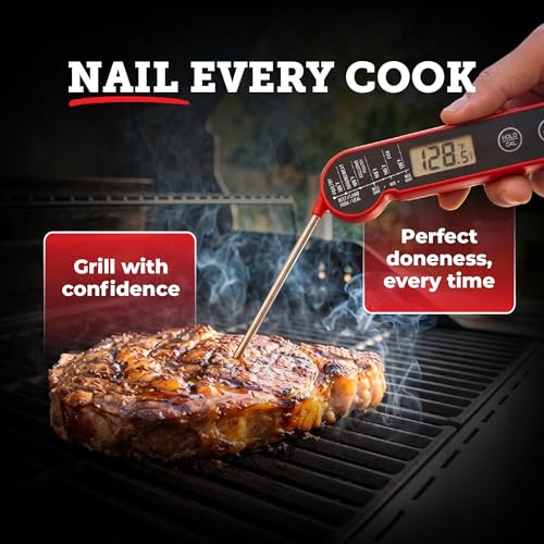 Lightyear Meat Thermometer | Instant Read Cooking Thermometer for Grilling, Roasting & BBQ, Built-in Magnet, IP65 Waterproof, Food-Grade Stainless Steel Temperature Probe - color: Crimson Shadow