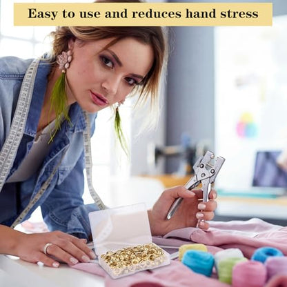 Honoson 3/16 Inch Grommet Tool Kit Eyelet Plier Set Hole Punch Grommet Hand Press Pliers with 200 Pieces of Eyelets for Clothes Shoes Bags(Gold) - color: Gold, size: 3/16 Inch