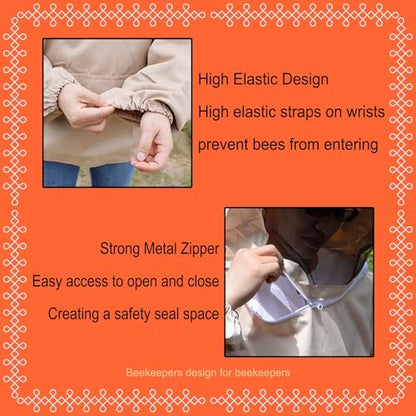 Bee Suit Bee Jacket Beekeeping Smock Protective Suit Jacket with Glovesfor Beginner & Professional Beekeepers