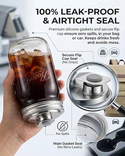 Metal Mason Jar Drinking Lids with Handle Wide Mouth Stainless Steel Glass Canning Supplies Superb Canning Lid Anticracking Leak Proof Seal Flip Cap Cover Airtight Accessories for Drink - color: #6 86mm