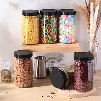Eaasty 15 Pack 32 oz Plastic Jars with Lids Clear Mason Jars Large Storage Container Wide Mouth Empty Bulk for Home Food Candy Organizing Kitchen(Black) - color: Black