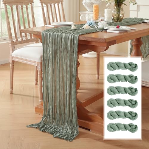 6 Pack Cheesecloth Table Runner, Fall Table Runner 120 Inch – Sage Cheesecloth Gauze – 10FT Cheese Cloth Runner for Wedding, Party, Baby Shower, Home Decorations - color: Sage, size: 10ft x 6pcs