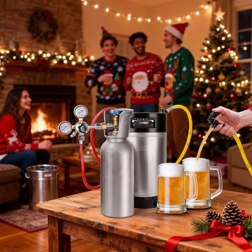 Ferroday New 2.5 Gallon Corny Keg, Stainless Steel Beer Keg Cornelius Keg with Dual Rubber Handle, Ball Lock Keg with Quick Disconnects O-Rings Clamps for Home Brew