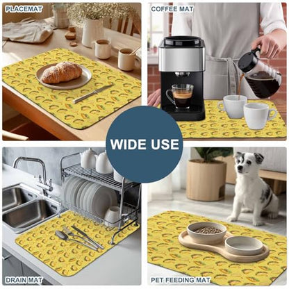 Yellow Tacos Dish Drying Mat for Kitchen Counter, Drying Mats Super Absorbent Microfiber Kitchen Countertop Protector Dishes Pad 16"x24", Cheese Vegetables Cartoon Food - size: 24" x 16"