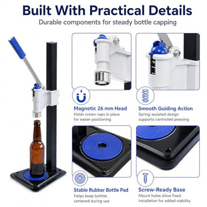 TsoLay Beer Bottle Capping Machine, Adjustable Bench Bottle Capper with Non-Slip Base, Convenient Push-Type Adjustment, Quick and Accurate Capping for Kitchen, Wineries and Bar Counters