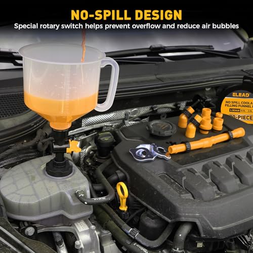 20-Piece No-Spill Coolant Funnel Kit, Cooling System Funnels Kits, Spill Proof Funnel Bleeder, Radiator Funnels Kit with Adapters, Extensions, Flexible Hose, Circular-Funnel, Towel for Automotive Use - color: New Version Orange