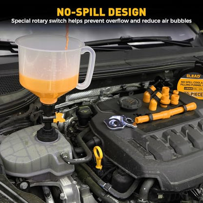 20-Piece No-Spill Coolant Funnel Kit, Cooling System Funnels Kits, Spill Proof Funnel Bleeder, Radiator Funnels Kit with Adapters, Extensions, Flexible Hose, Circular-Funnel, Towel for Automotive Use - color: New Version Orange