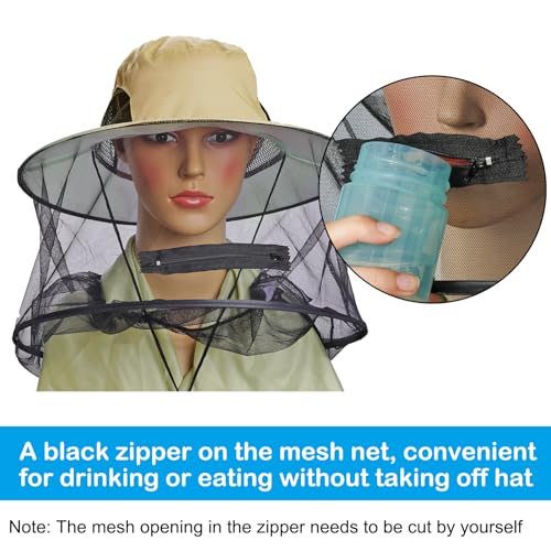Sucrain Mosquito Head Net Hat Sun Hat Garden Bug Hat with Hidden Net Mesh for Outdoor Gardening Beekeeping - color: Yellow