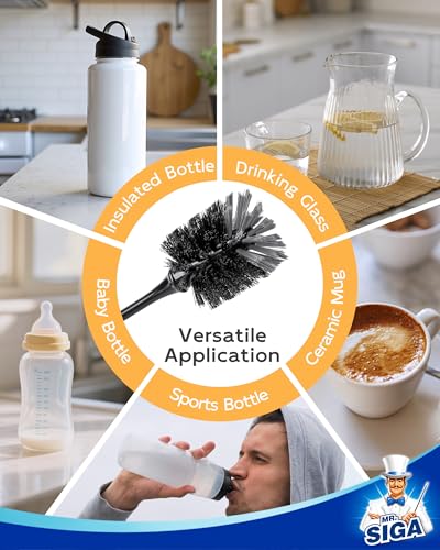 MR.SIGA Water Bottle Brush, Long Handle Bottle Brush for Water Glasses, Baby Bottles, Sports Bottles Cleaning, Black, 2 Pack - color: Black