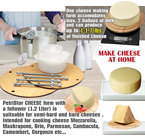 Wooden cheese press diameter 11.2 in and 1 cheese making form 45 oz Pressure up to 50 Pounds colorless