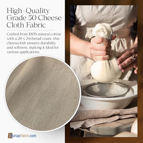 Grade 50 Natural 100% Cotton Cheesecloth for Straining, Baking, Crafting & DIY Projects – Cheese Cloth Rolls for Cooking, Making Cheese, and Home Brewing – 28x24 Thread Count, 36" x 100 Yards