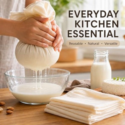 Reusable Cheesecloth, 20x20 Inch Hemmed 100% Unbleached Cotton Strainer Cloth, Washable for Cooking, Baking, Juicing & Cheese Making