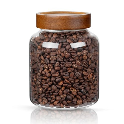 1PC Glass Storage Jars with Airtight Lids, 45 fl oz (1400ml) coffee container with Wooden Lid, Glass Pantry Canister for Beans, Rice, Sugar and etc - color: clear-（1PC，45 FL.OZ/1400ML）