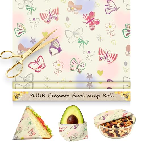 Reusable Beeswax Wraps For Foods, Cheese, Sandwich & Bread- 13 x 39'' Cut to Size - Eco-Friendly Food Storage Alternative to Plastic Wrap & Cheese Paper (Butterfly Pattern001, 13x39'') - color: Butterfly Pattern001