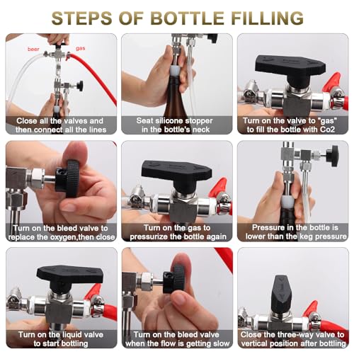 Counter Pressure Bottle Filler Stainless Steel Bottle Filler Counter Pressure Beer Bottling Wand 1/4 & 5/16 Barb Homebrew Beer Bottle Filler Hand Held Bottle Filler 3ft Hose - size: NO gauge