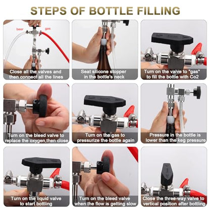 Counter Pressure Bottle Filler Stainless Steel Bottle Filler Counter Pressure Beer Bottling Wand 1/4 & 5/16 Barb Homebrew Beer Bottle Filler Hand Held Bottle Filler 3ft Hose - size: NO gauge