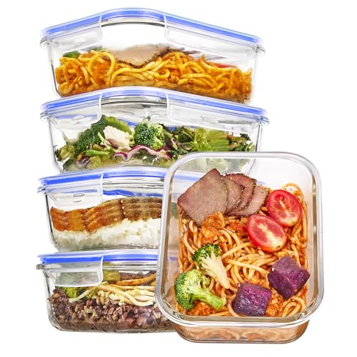 Vtopmart 5 Pack 35oz Glass Food Storage Containers with Lids, Meal Prep Containers, Airtight Reusable Lunch Container Set, Safe for Oven, Microwave, Freezer, and Dishwasher, Blue - color: Blue, size: 35oz
