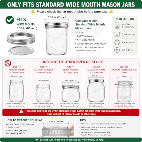 Canning Lids, Mason Jar Lids for Wide Mouth Mason Jars, 3.39 in(86 mm), Superb Reusable Lids and Rings, Compatible with Ball Mason Jars and Other Brands, Food-Grade & Airtight for Canning Jars - size: 10Lids + 10Rings for Wide Mouth Jar