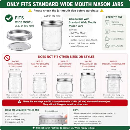 Canning Lids, Mason Jar Lids for Wide Mouth Mason Jars, 3.39 in(86 mm), Superb Reusable Lids and Rings, Compatible with Ball Mason Jars and Other Brands, Food-Grade & Airtight for Canning Jars - size: 10Lids + 10Rings for Wide Mouth Jar